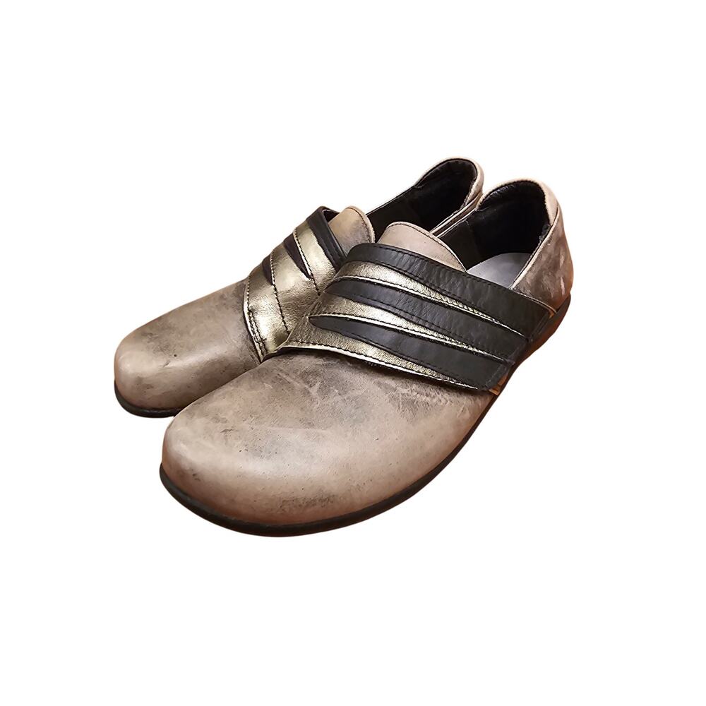 NAOT Rapoka Brown Distressed Leather Metallic Monk Strap Women's Shoes sz 10/ 41